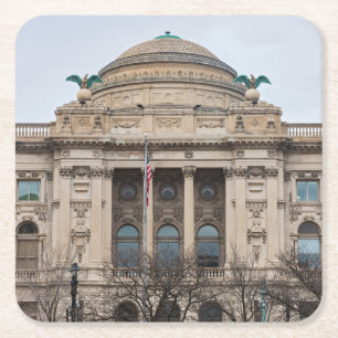 facade of landmark milwaukee public library square paper coaster