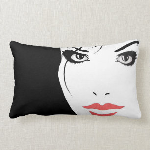 Face Black and White Woman Lumbar Cushion