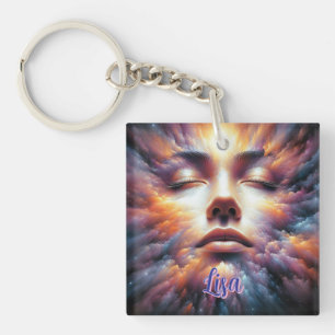 Face Blended with Colourful Clouds Key Ring