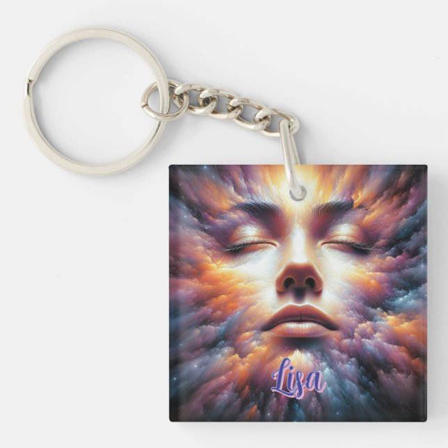 Face Blended with Colourful Clouds Key Ring (Front)