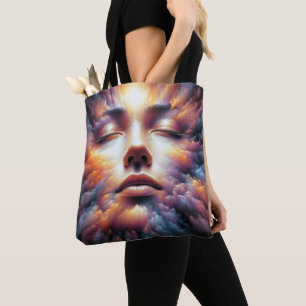 Face Blended with Colourful Clouds Tote Bag