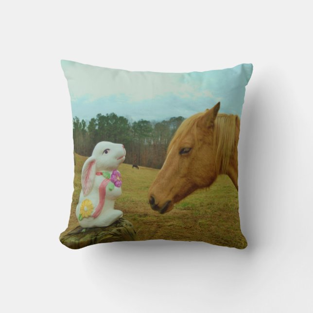 Face Blonde horse & Spring flower Bunny Cushion (Front)