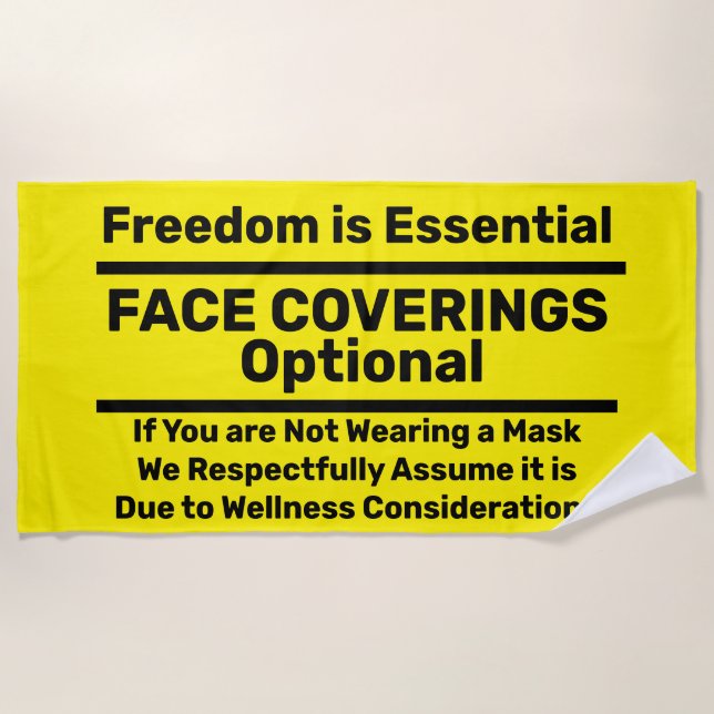 Face Coverings Optional -Medical Exempt  Beach Towel (Front)