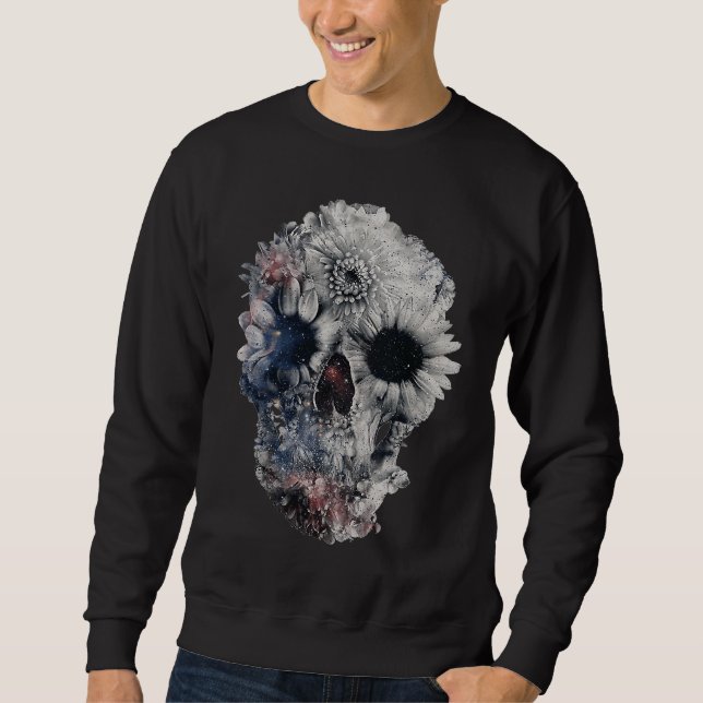 Face Floral Skull Skeleton Halloween Costume Sweatshirt (Front)