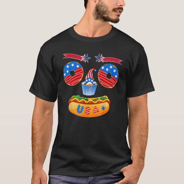Face Funny Food Donut Cupcake Hotdog Patriotic USA T-Shirt (Front)