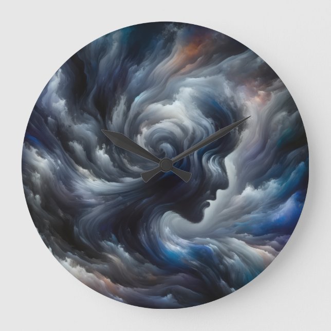face in clouds Surreal Fantasy Art Large Clock (Front)