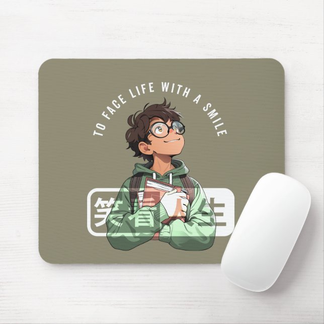 Face life with a smile | mouse pad (With Mouse)