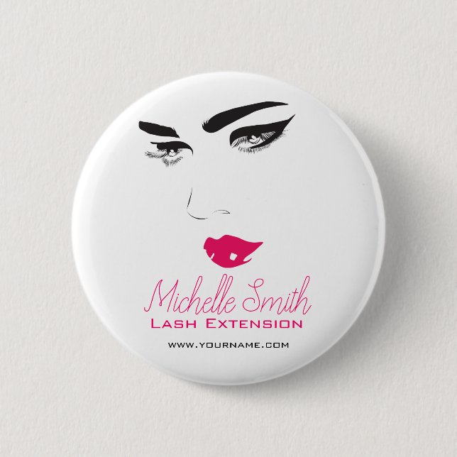 Face long lashes pink lips Lash Extensions 6 Cm Round Badge (Front)