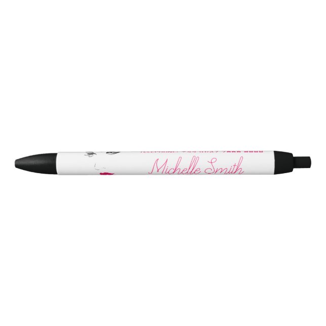 Face long lashes pink lips Lash Extensions Black Ink Pen (Front)