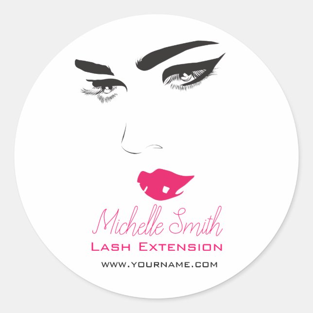Face long lashes pink lips Lash Extensions Classic Round Sticker (Front)