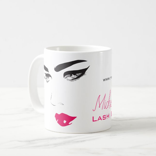 Face long lashes pink lips Lash Extensions Coffee Mug (Front Left)