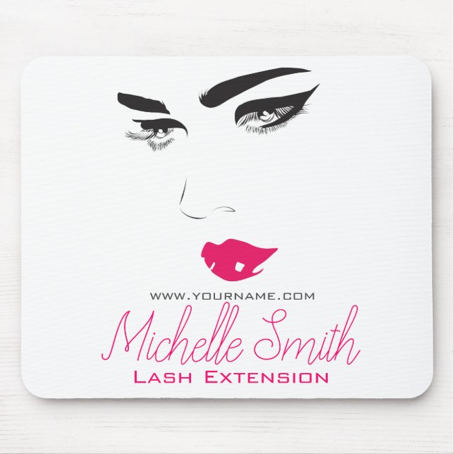 Face long lashes pink lips Lash Extensions Mouse Pad (Front)