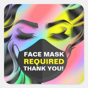Face Mask Covering Required Cosmetologist Rainbow Square Sticker