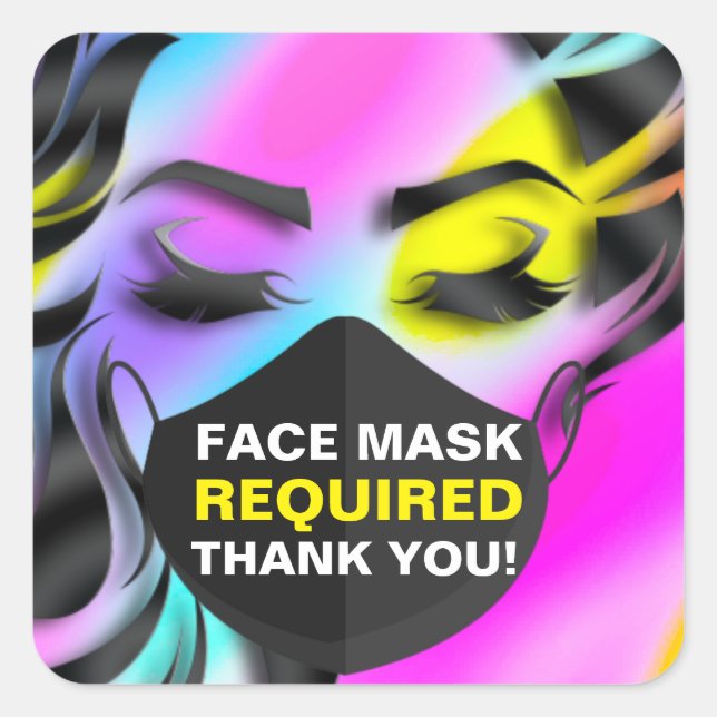 Face Mask Covering Required Covid19 Rainbow Square Sticker (Front)