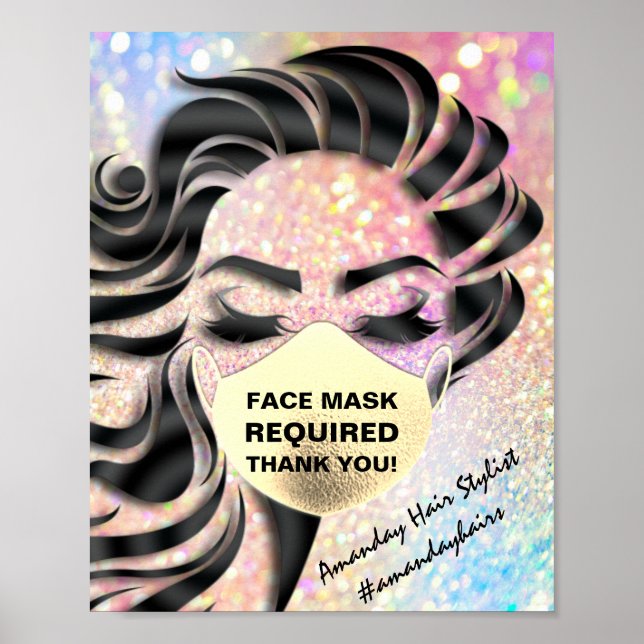 Face Mask Covering Required Covid Glitter Holograp Poster (Front)