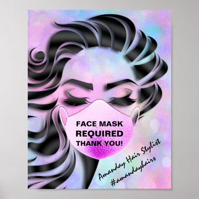Face Mask Covering Required Covid Holograph Pinky Poster (Front)