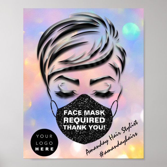 Face Mask Covering Required Covid Holographic Logo Poster (Front)
