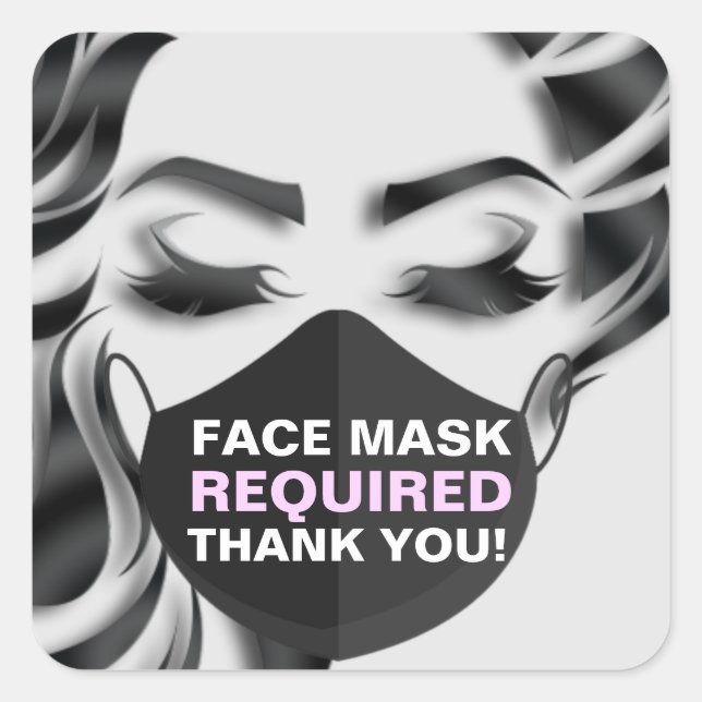 Face Mask Covering Required Hair Lash Pink Covid Square Sticker (Front)