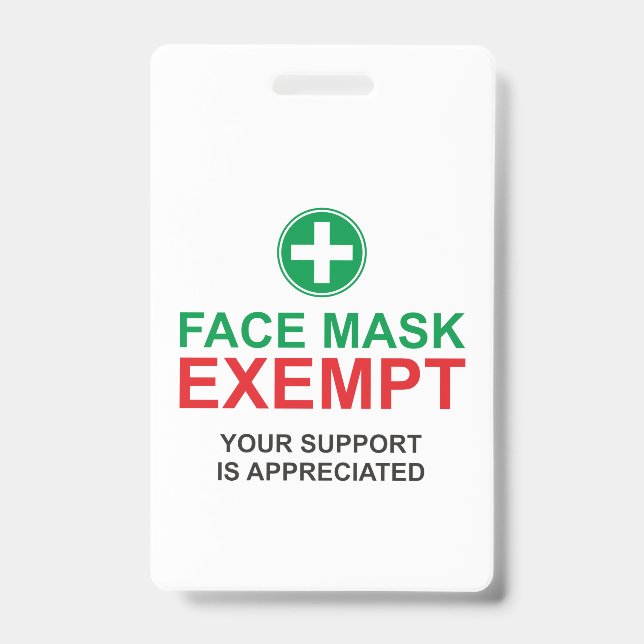 Face Mask Exempt ID Badge (Front)