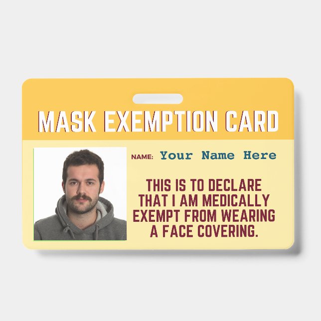 Face Mask Exemption Card ID Badge (Front)