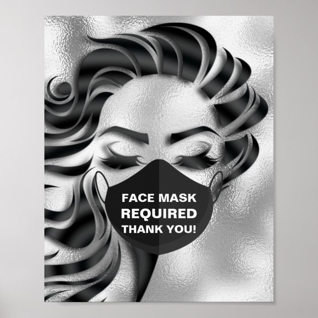 Face Mask Required Covid Cosmetologist Hair Silver Poster (Front)
