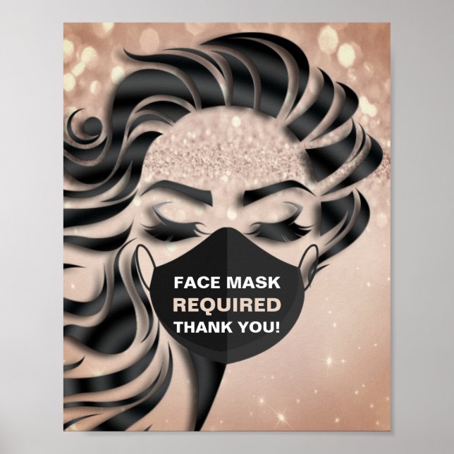 Face Mask Required Covid Eyelashes Rose Glitter Poster (Front)
