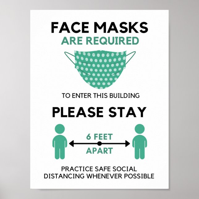Face Mask Required Poster, Six feet Apart Poster (Front)