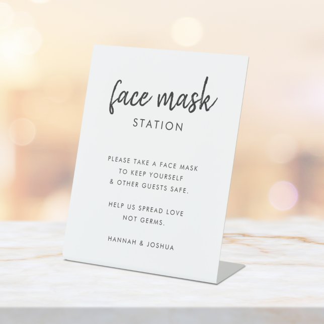 Face Mask Station | Covid-19 Modern Script Wedding Pedestal Sign (Creator Uploaded)