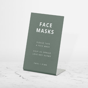 Face Mask Station Covid Green Scandi Wedding Pedestal Sign