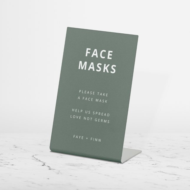 Face Mask Station | Covid Green Scandi Wedding Pedestal Sign (Creator Uploaded)