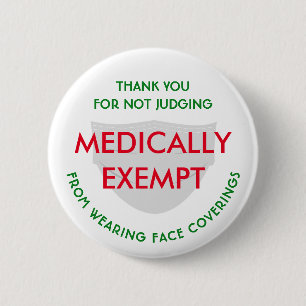 Face Mask White Medically Exempt 6 Cm Round Badge