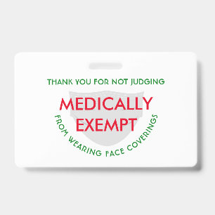 Face Mask White Medically Exempt ID Badge