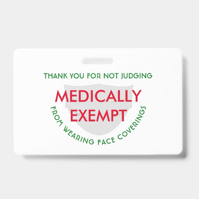 Face Mask White Medically Exempt ID Badge (Front)