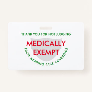 Face Mask White Medically Exempt ID Badge