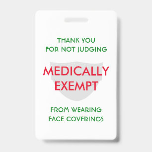 Face Mask White Medically Exempt ID Badge