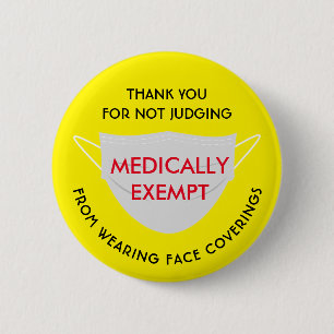 Face Mask Yellow Medically Exempt 6 Cm Round Badge
