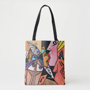 Face Moods Tote Bag Cubism Style Painting