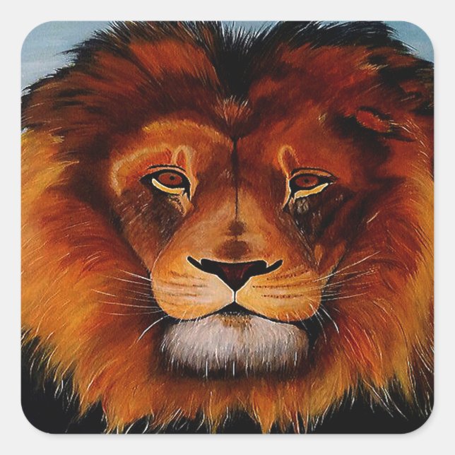 Face of a lion realistic painted square sticker (Front)