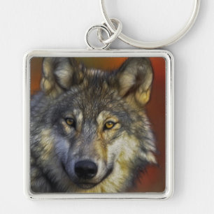 Face of a Wolf Photo Key Ring