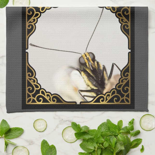 Face of Butterfly-  CloseUp Monarch Tea Towel (Folded)