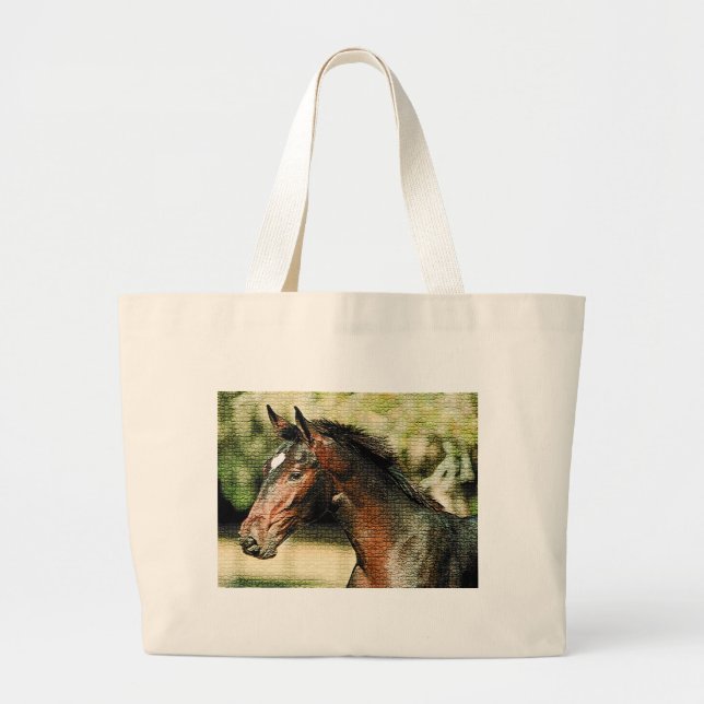 Face of Horse Mosaic Tiles Large Tote Bag (Front)