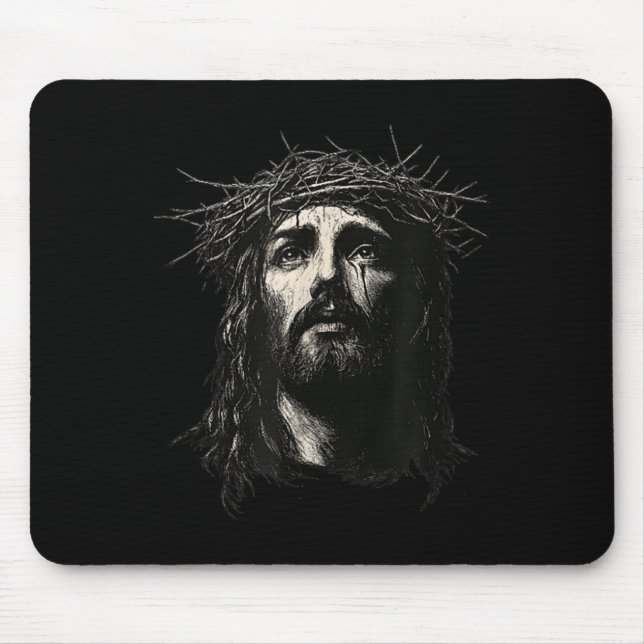 Face Of Jesus Christ Crown Of N Religious Christma Mouse Pad (Front)