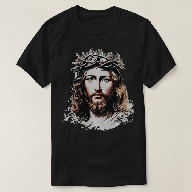 Face of Jesus Christ Crown of Thorns Catholic Fait T-Shirt (Design Front)
