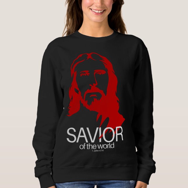 Face of Jesus Savior of the World  Christian Bible Sweatshirt (Front)