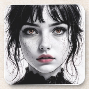 Face of porcelain gaze of a cracked soul. coaster