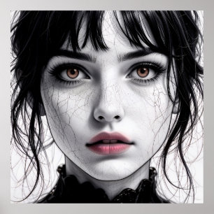 Face of porcelain gaze of a cracked soul. poster