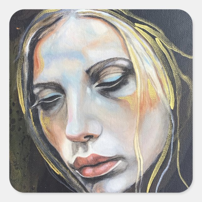 Face of sadness, young lady artwork stickers (Front)