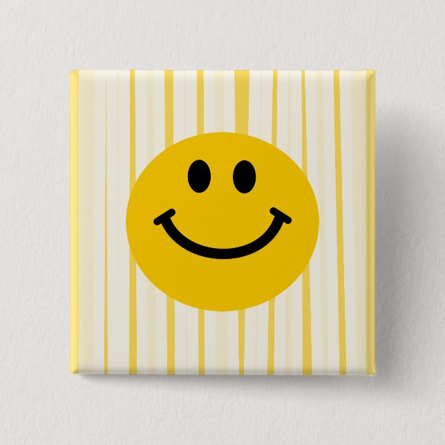 Face on sunny yellow stripes 15 cm square badge (Front)