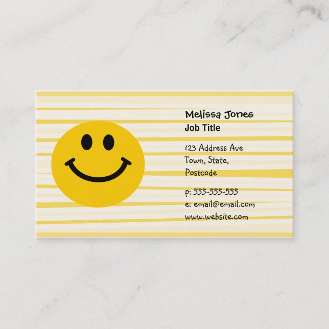 Face on sunny yellow stripes business card (Front)