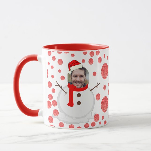 Face Photo Christmas Funny Snowman Coffee Mug (Left)
